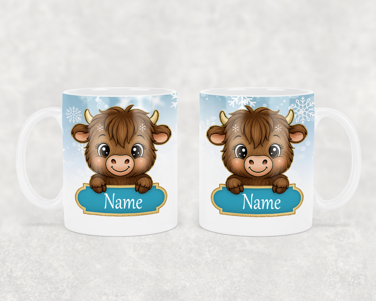 Highland Cow Kids Customizable Christmas Mugs