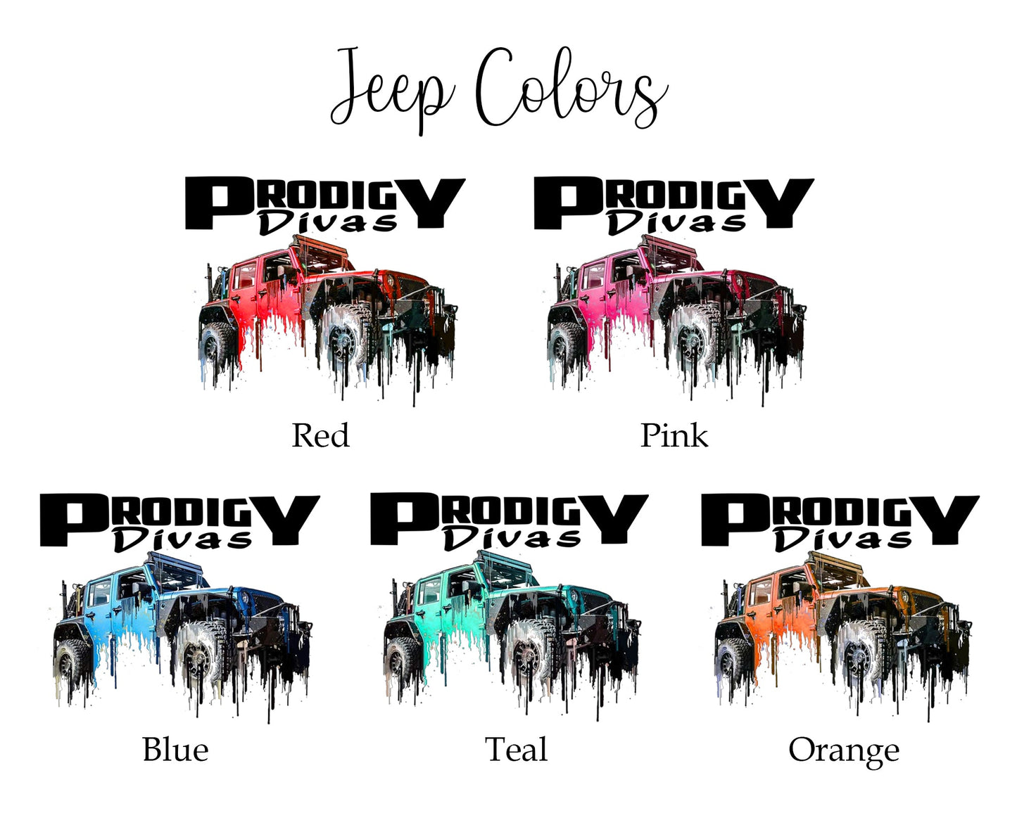 White Prodigy Divas Colored Jeeps