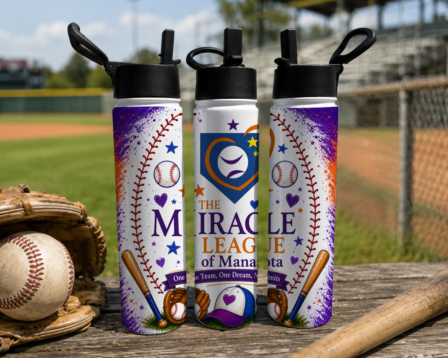 Purple and Orange Miracle League Flip top Tumbler