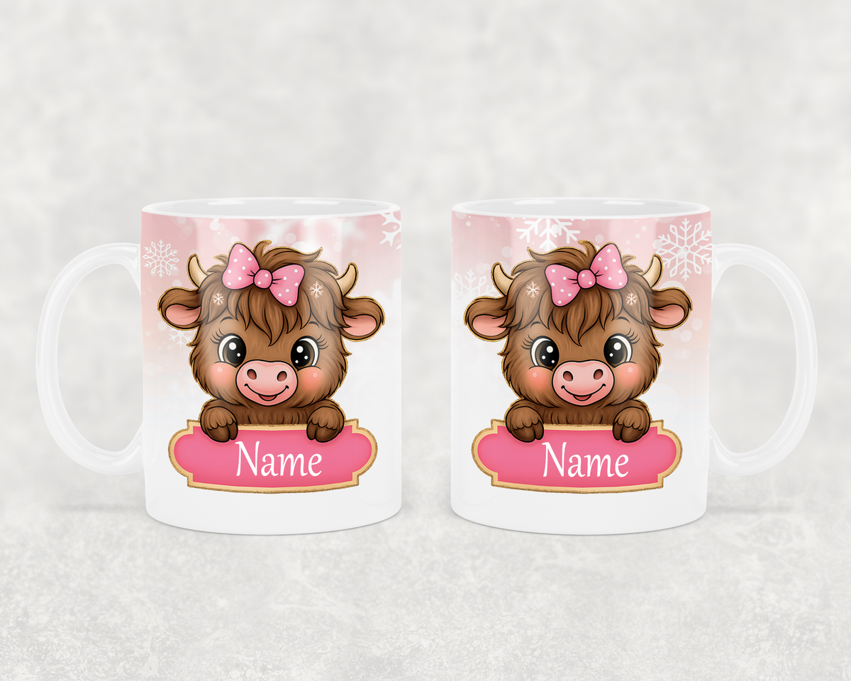 Highland Cow Kids Customizable Christmas Mugs