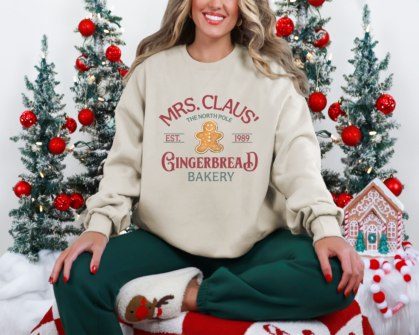 Mrs. Claus Gingerbread Bakery Christmas Sweatshirt